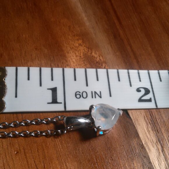 Moon Glow Moonstone Sterling Silver Heart Pendant Stainless Steel Necklace - Picture 6 of 12